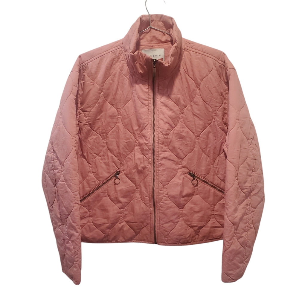 Lucky Brand Cotton Quilted Zip Front Jacket Size Medium Pink New Condition